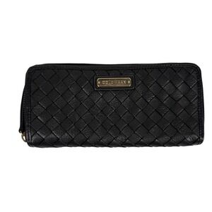 Cole Haan Woven Leather Zip Around Wallet Black‎ Designer Purse